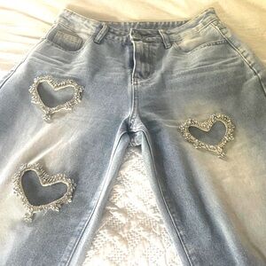 Women's Straight Leg Jeans with Heart Embellishments